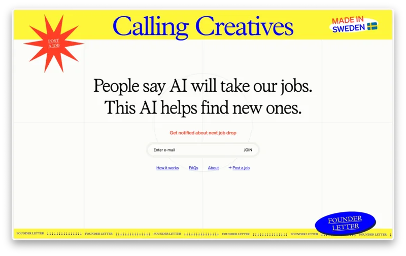 Job Drop website with a yellow masthead and editorial headline